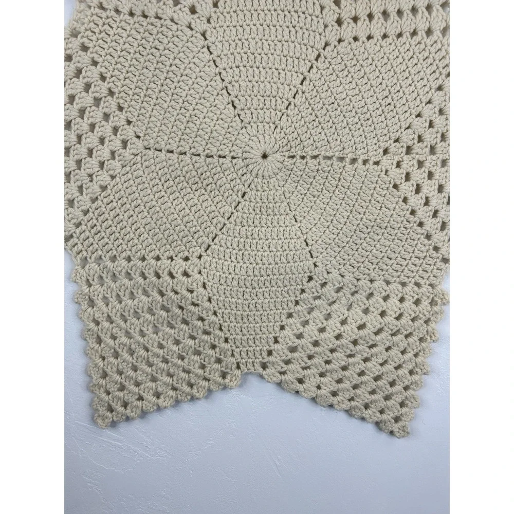 Six Pointed Crotchet Star Extra Large Yarn Doily Table Runner Decor Vintage Boho